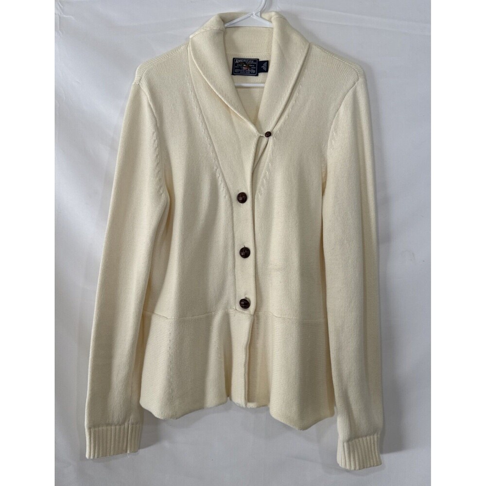 Ralph Lauren Ivory Knit Sweater American Living Shawl Collar Knit Size L Button